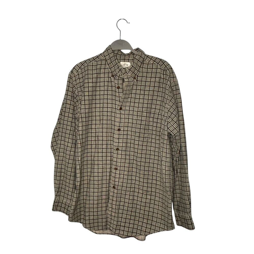 J.Crew Men's Vintage 1990's Buttondown Flannel Green Gray Cream Plaid Size Large